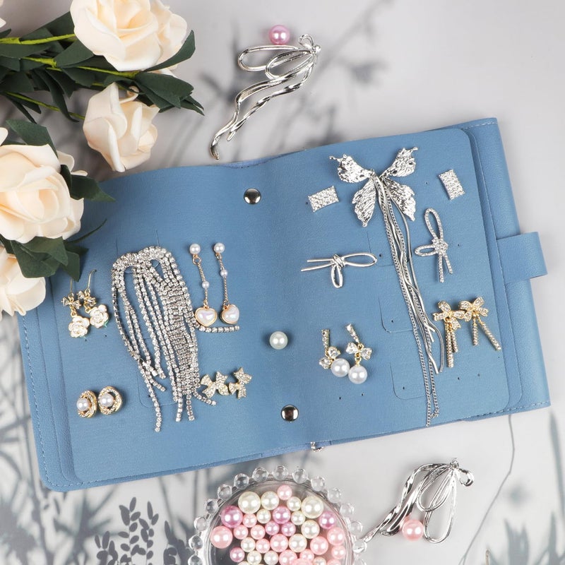 Fangoo Earring Organizer Book Design Earring Holder Travel Jewelry Storage Case Tray Holder, Capable to Hold 42 Pairs (Blue) - Image 5